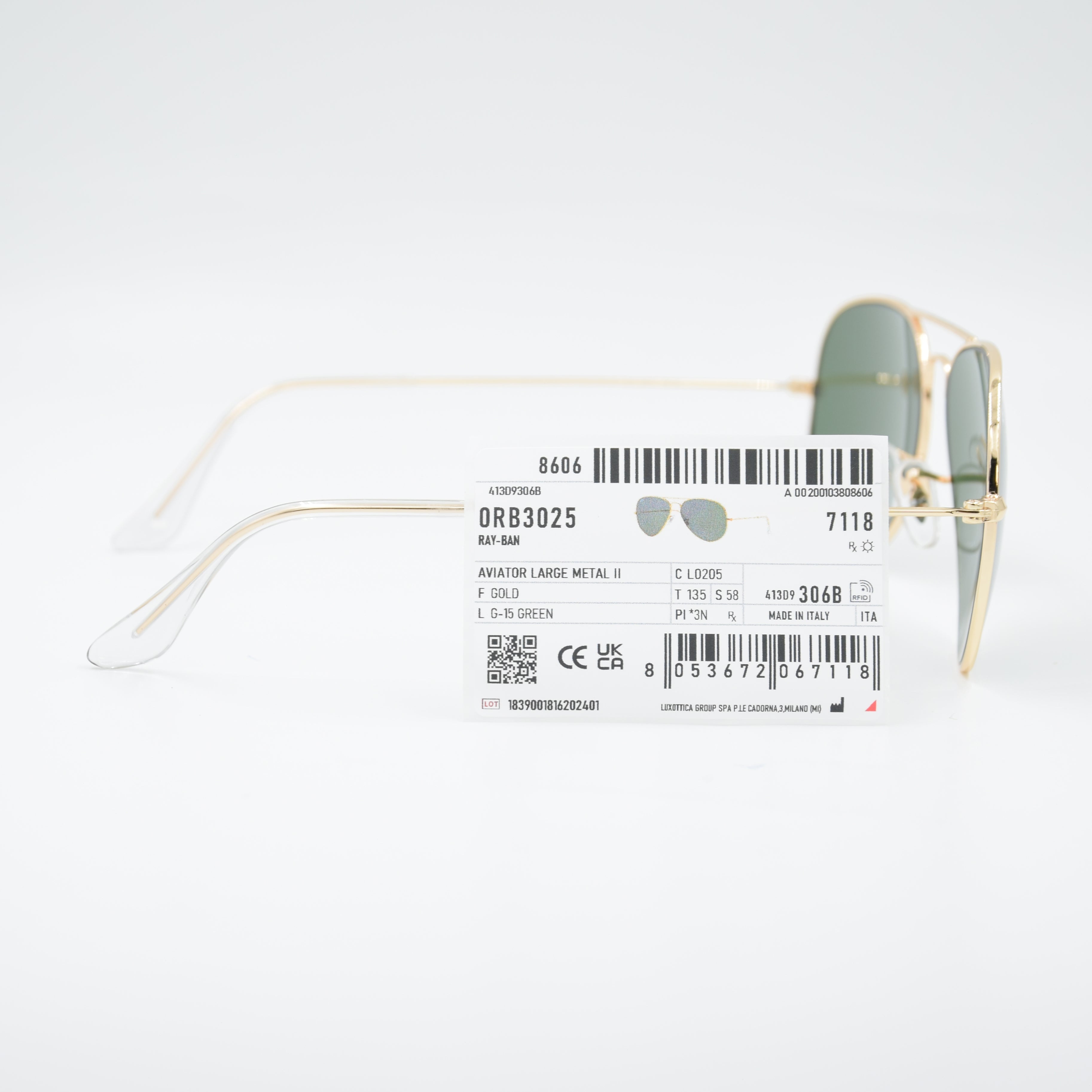 SOLAIRE :RAY-BAN RB3025 AVIATOR LARGE METAL CL0205
